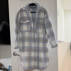 Plaid Long Coat with Pockets